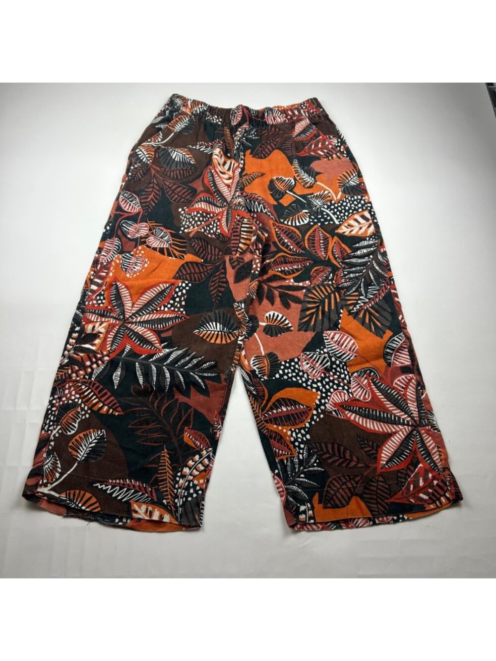 Cynthia Rowley Dark Palm Print Linen Lounge Pant L